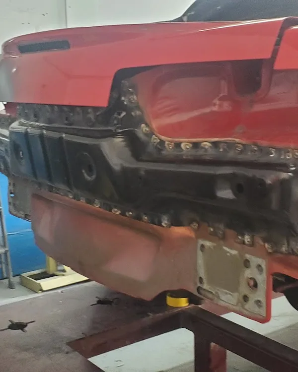Rear bumper reinforcement bar in the metal repair stage at SV Collisions