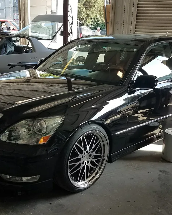 Lexus LS sedan in the SV Collisions shop, El Cajon