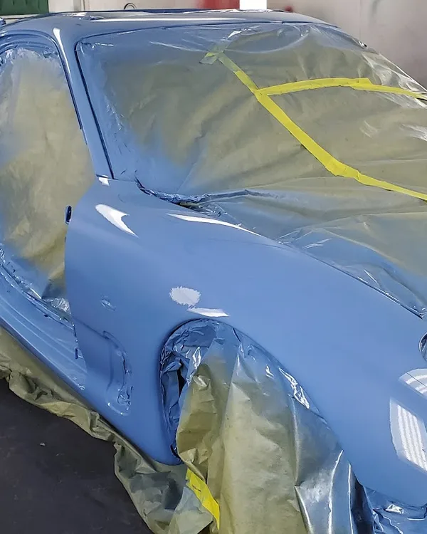 Vehicle masked for paint prep in the SV Collisions shop
