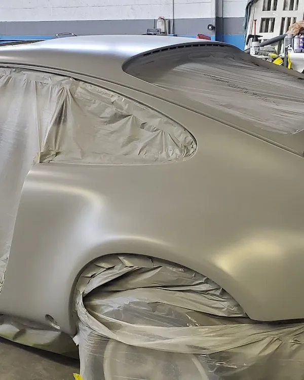Vehicle masked and primed for paint at SV Collisions, El Cajon